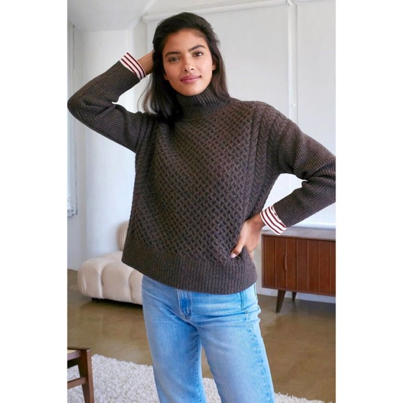 AYR Sweaters - AYR Le Mini Le Square Cable Knit Sweater Coastal Grandma Merino Wool Brown NWOT